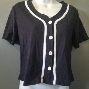Baseball Tee Button Up  Top
